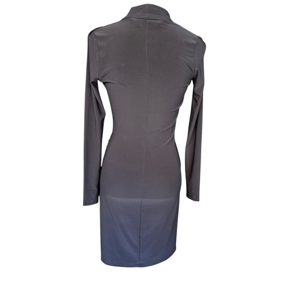 Norma Kamali Black Faux Wrap Gathered Side Drape L/S Knee Length Dress -XS - Picture 5 of 7